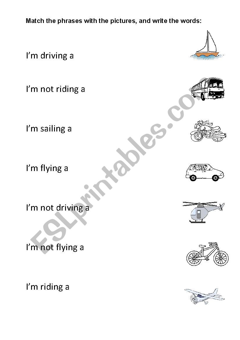 Driving, sailing, flying worksheet