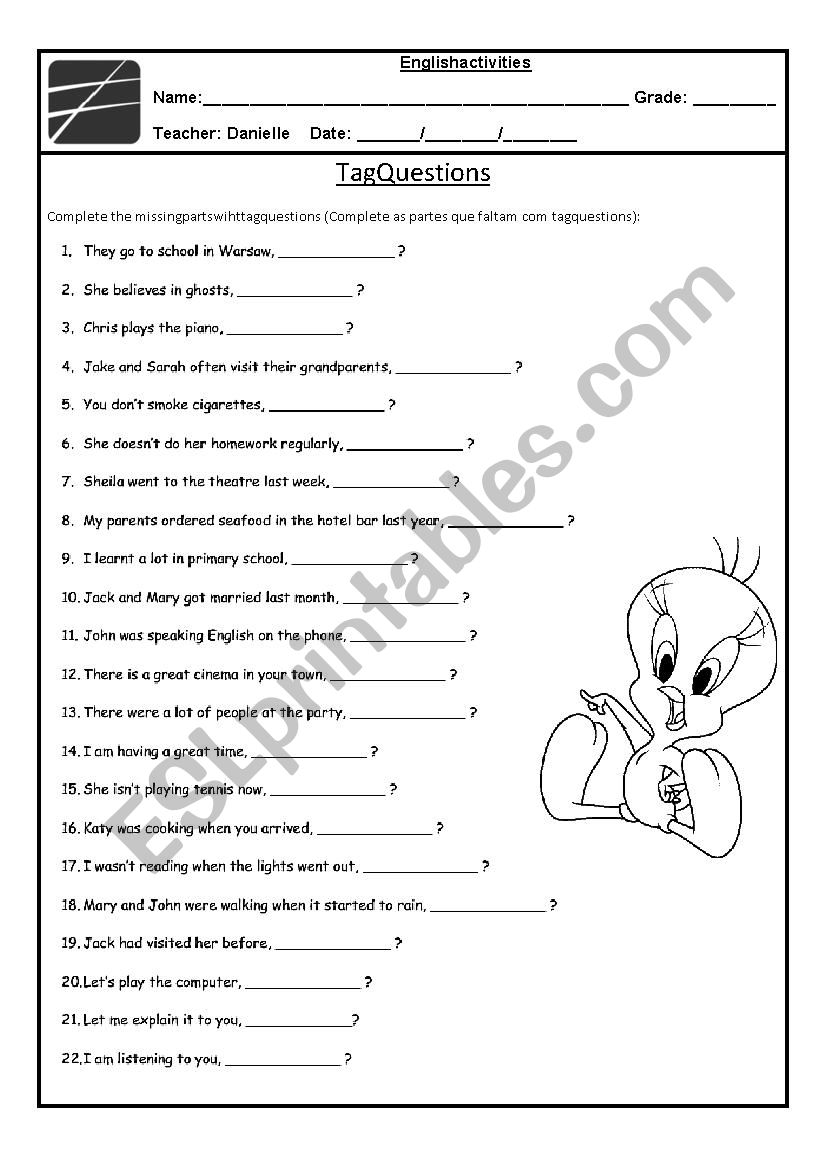 Tag questions worksheet