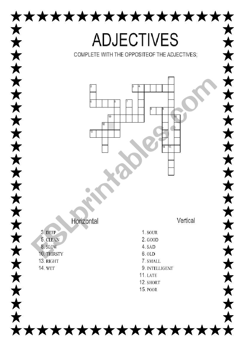 ADJECTIVES CROSSWORD worksheet