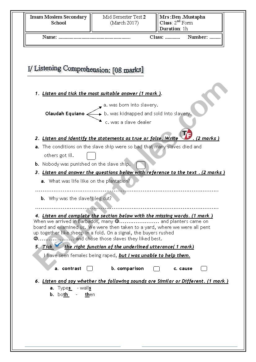 exam 2 nd form worksheet