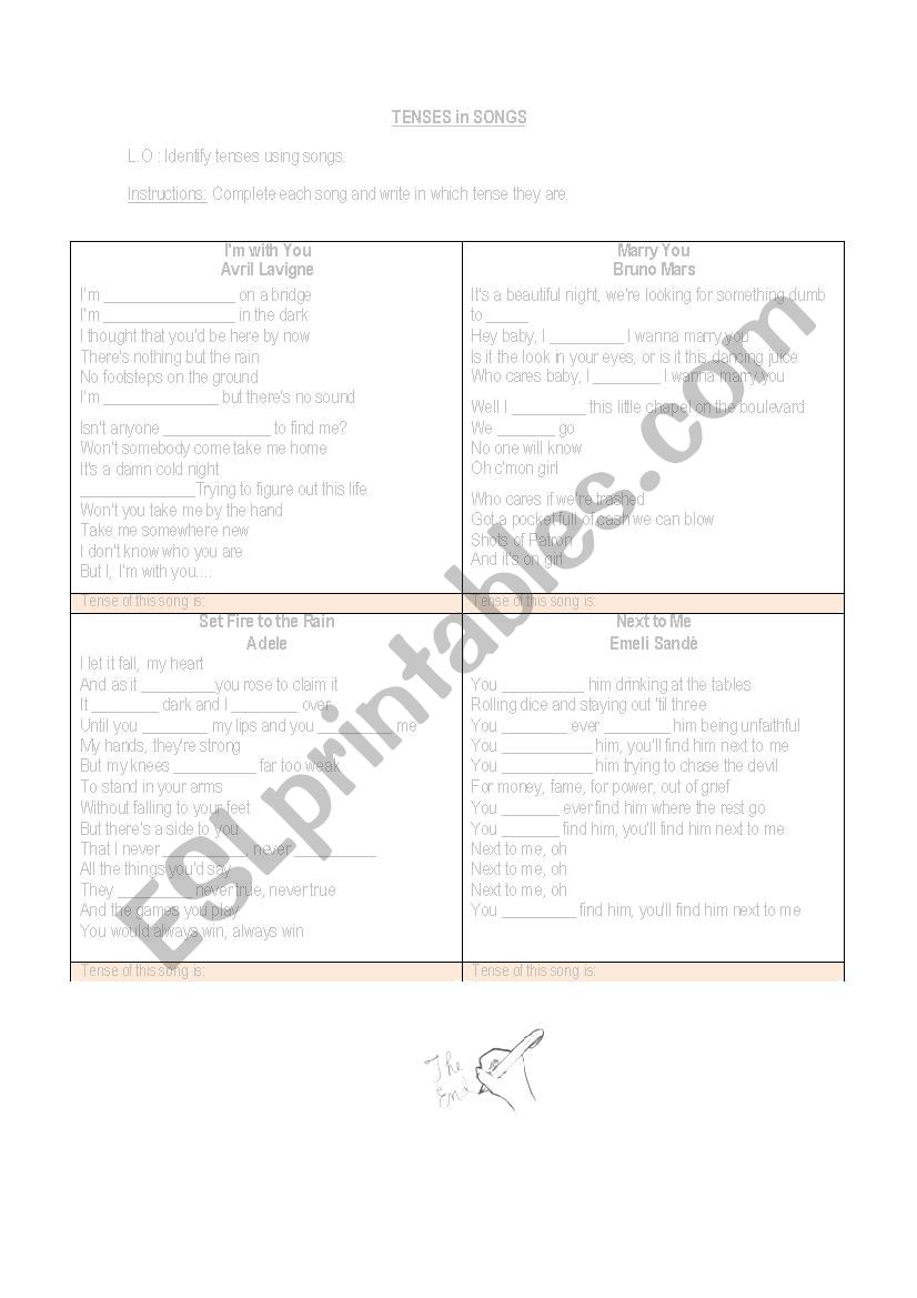 songs in different tenses worksheet