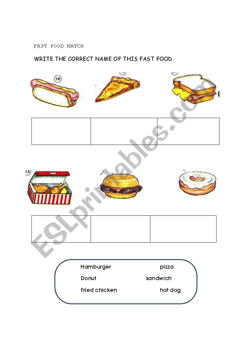 fast food match worksheet