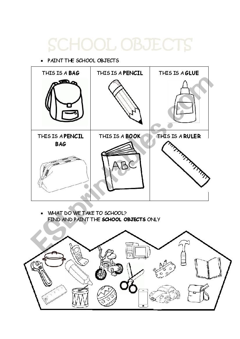 School Objects worksheet