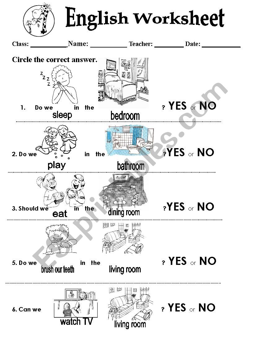 Rooms of the House worksheet