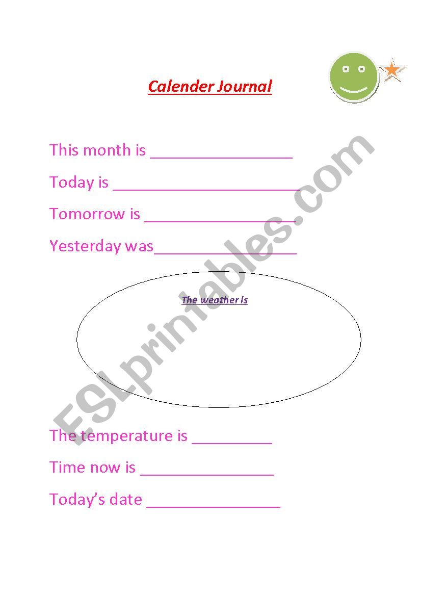 daily calendar journal worksheet