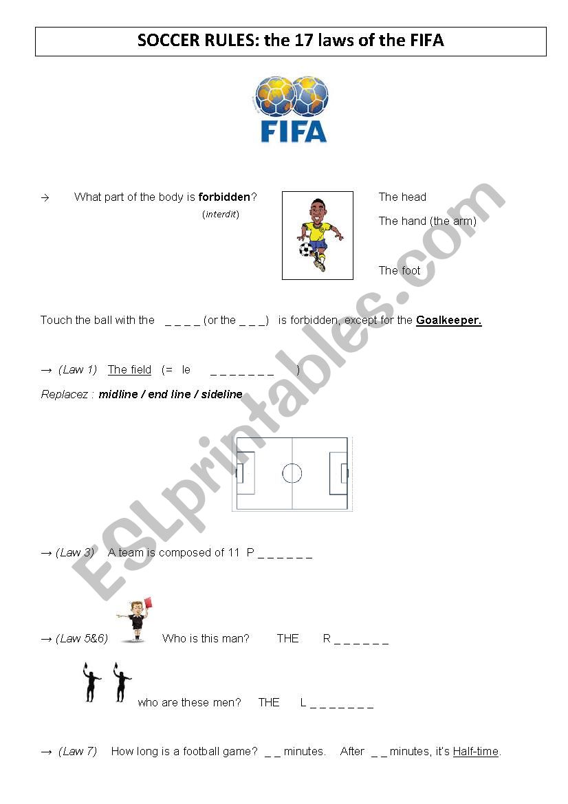 Soccer rules worksheet