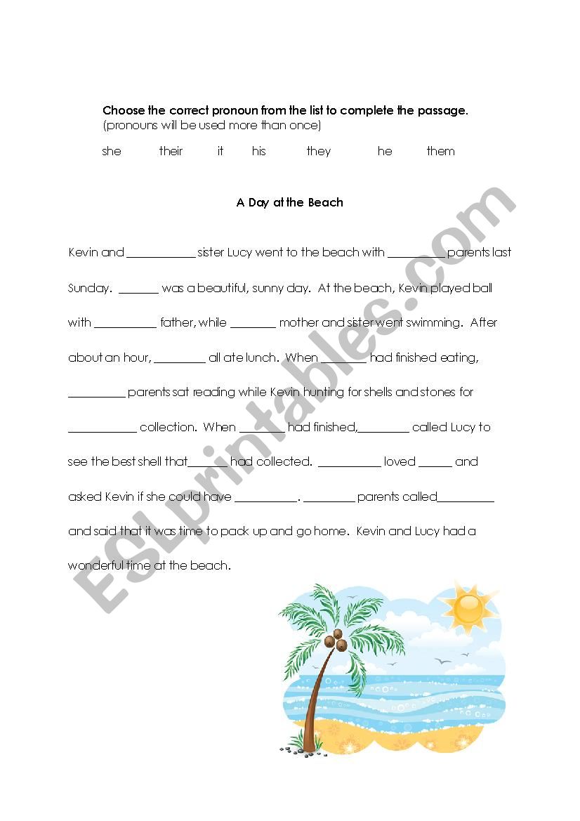 Insert The Pronouns Into The Passage ESL Worksheet By Mirs81
