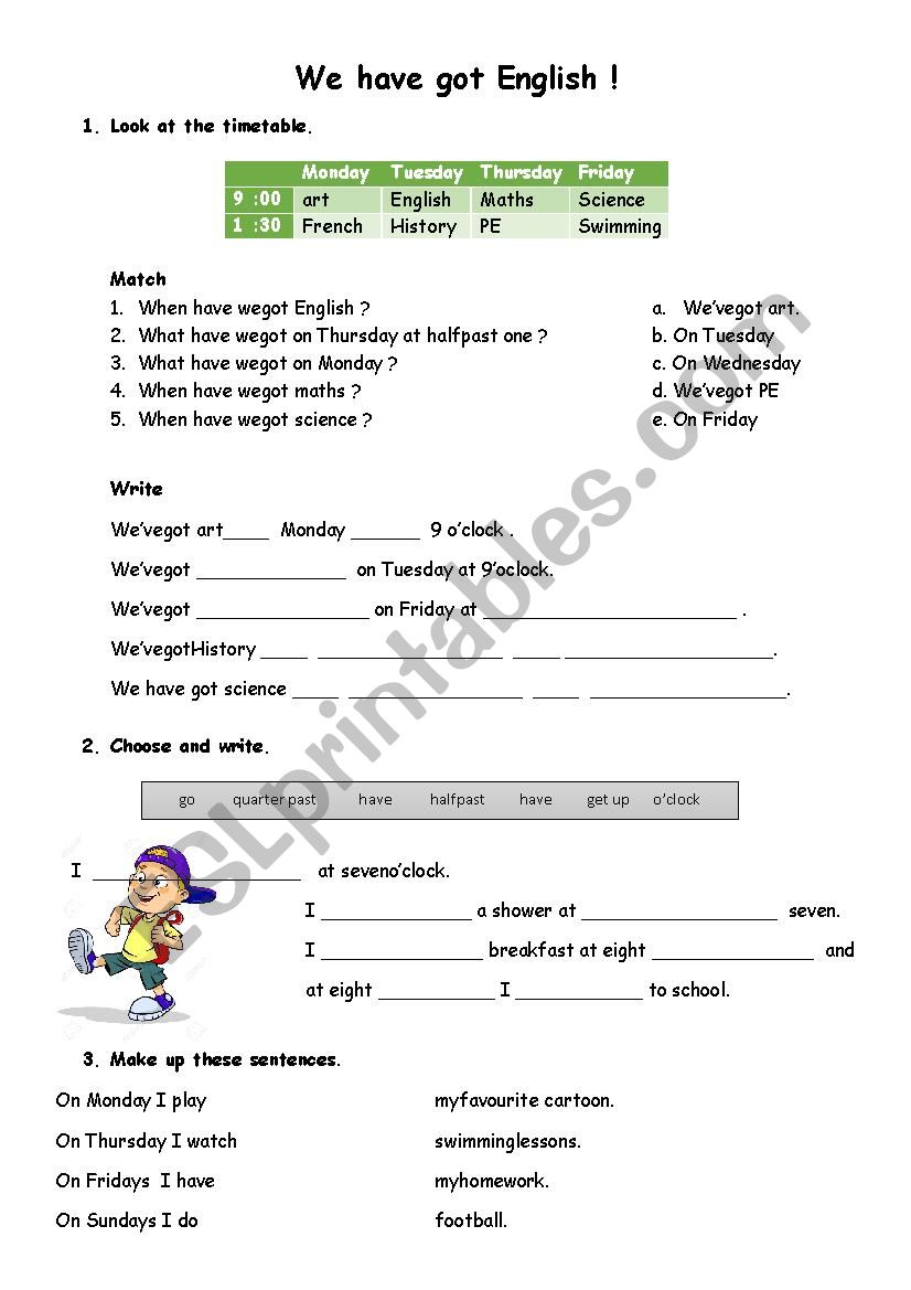 time and school topics worksheet