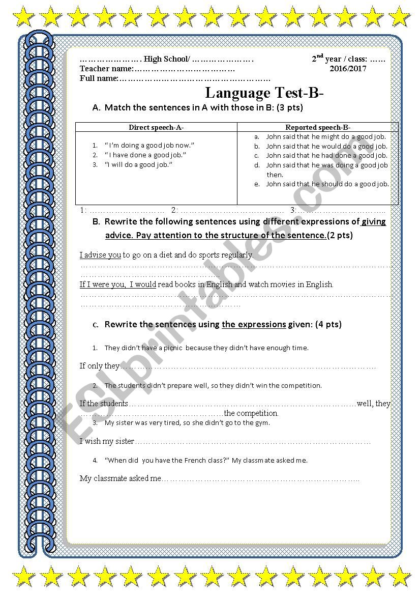 Language test for 2nd year students