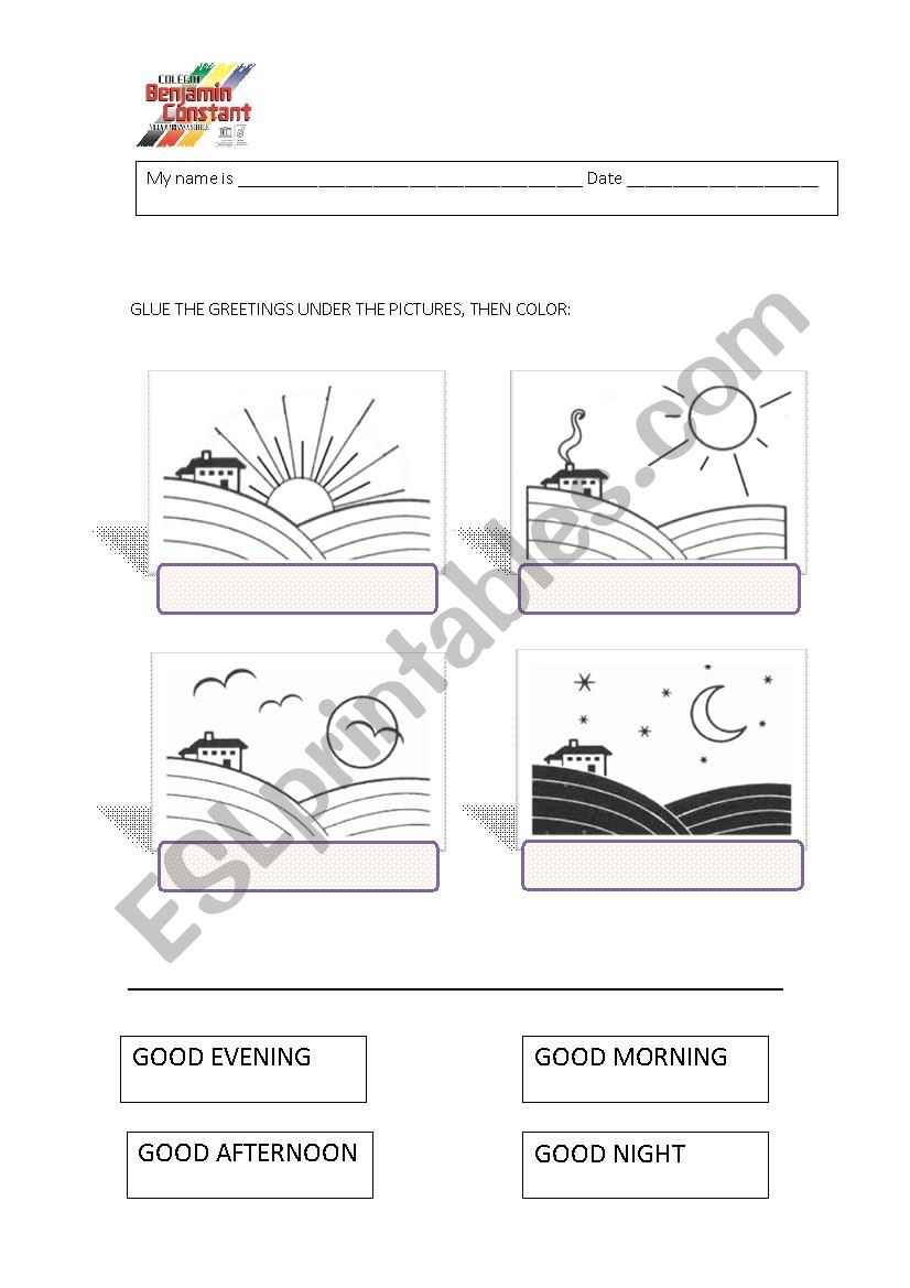 Parts of the day worksheet