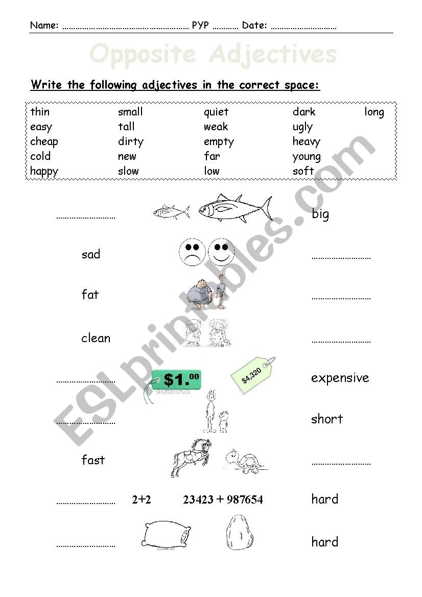 Opposite Adjectives worksheet