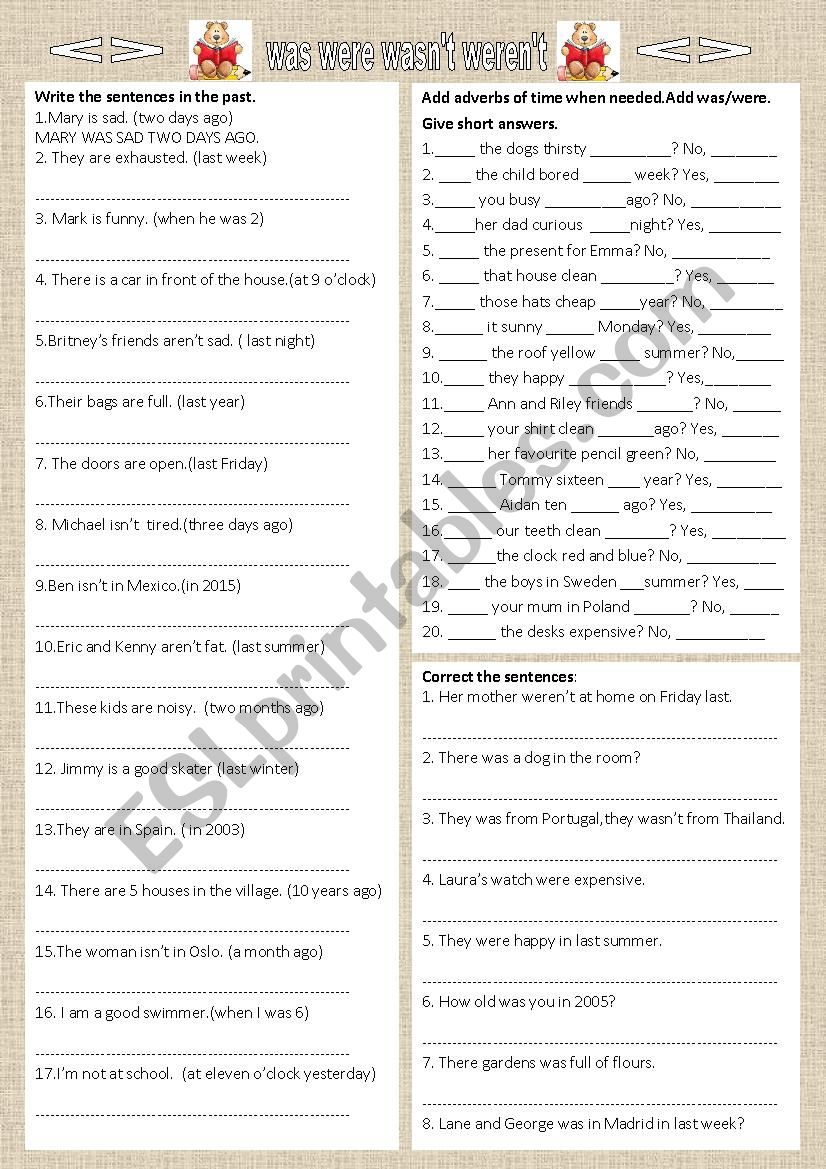 to be past simple worksheet