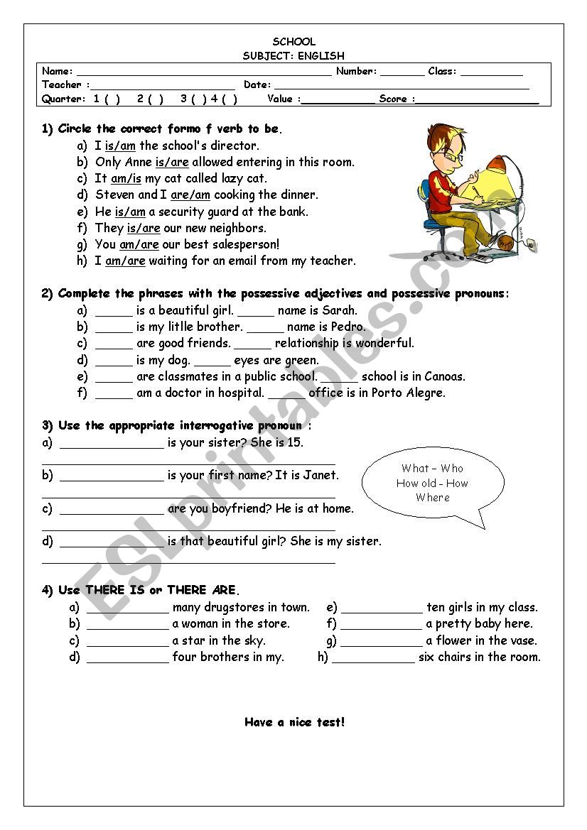 7th grade test worksheet