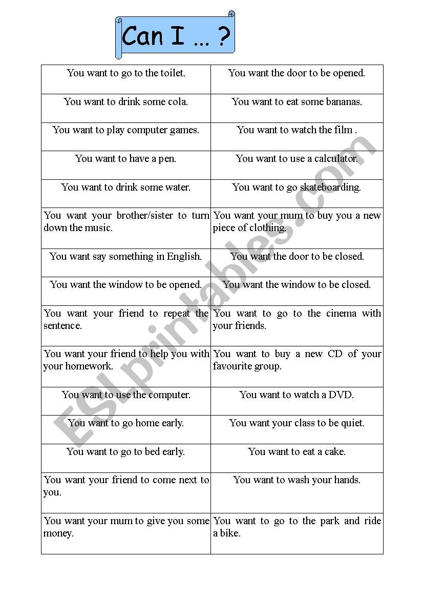 Can I...? worksheet