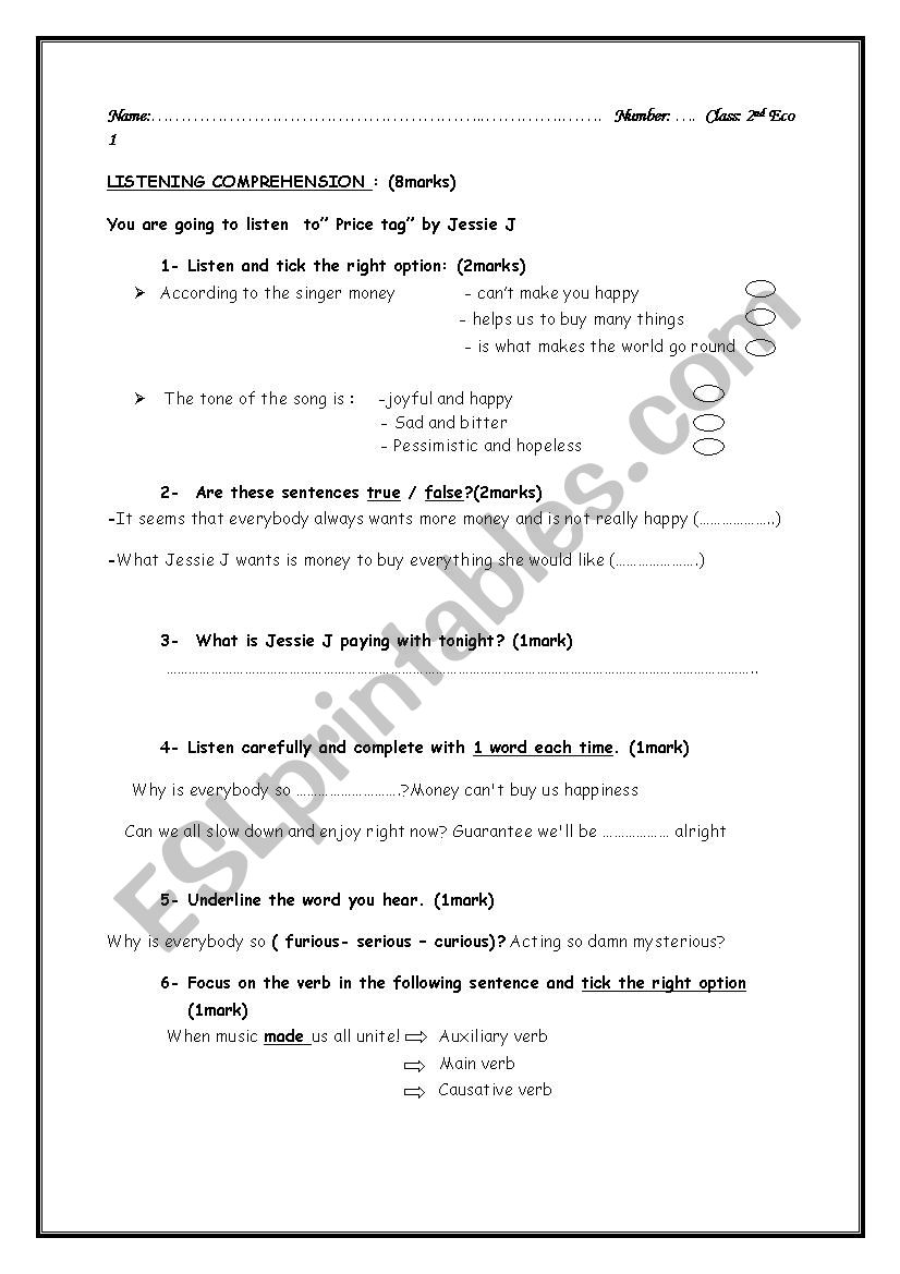 Mid Term test 2nd semester 2 nd form