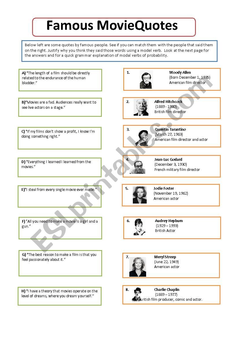 Famous Quotes on Movies worksheet