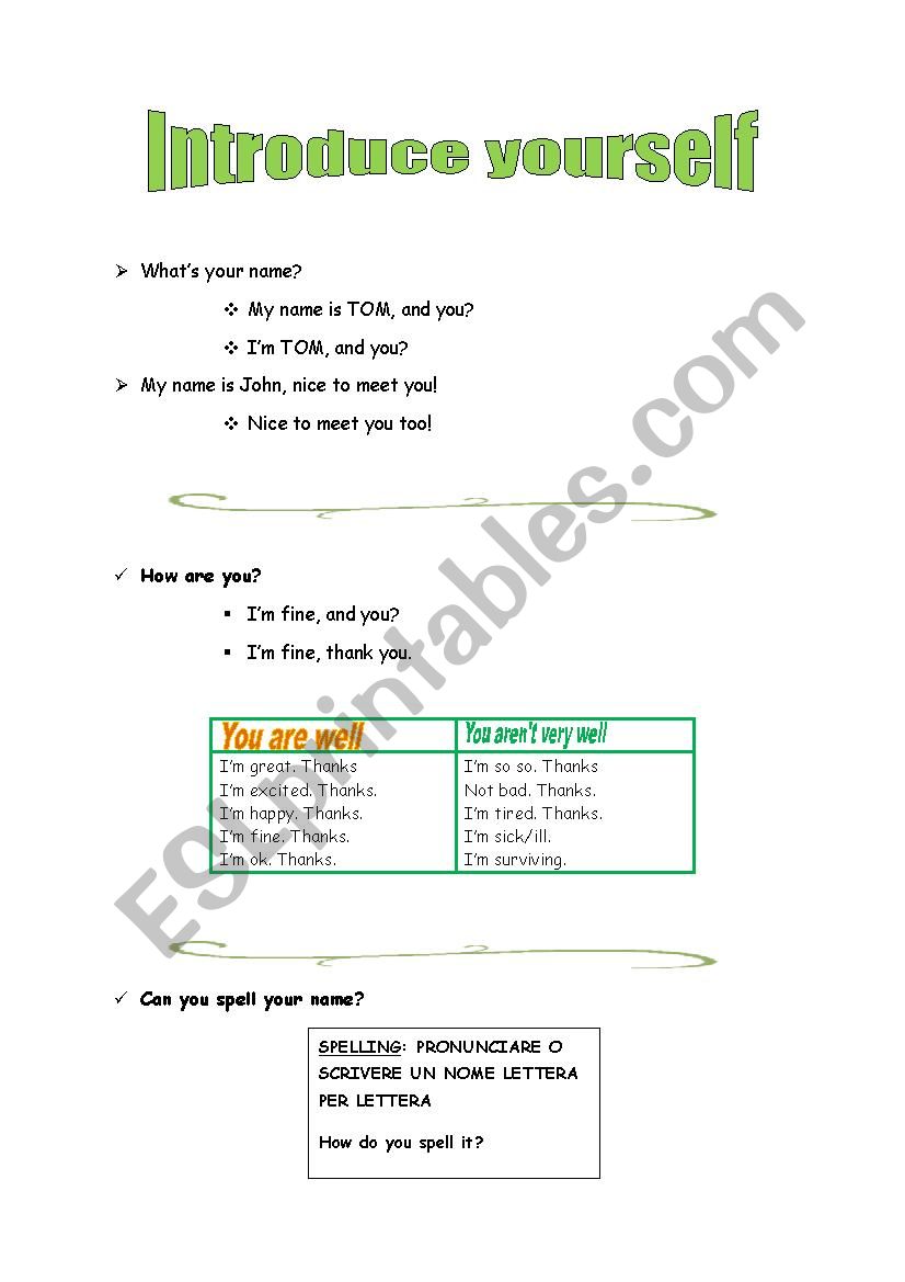 Introduce yourself worksheet