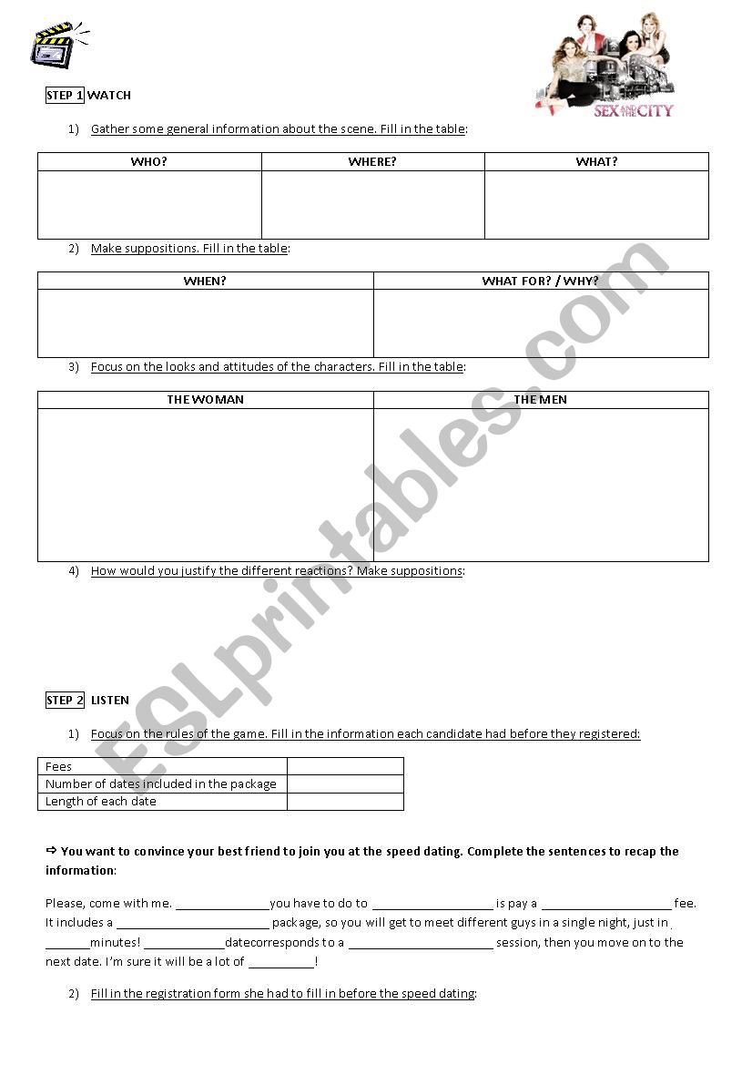 Speed dating Sex and the City worksheet