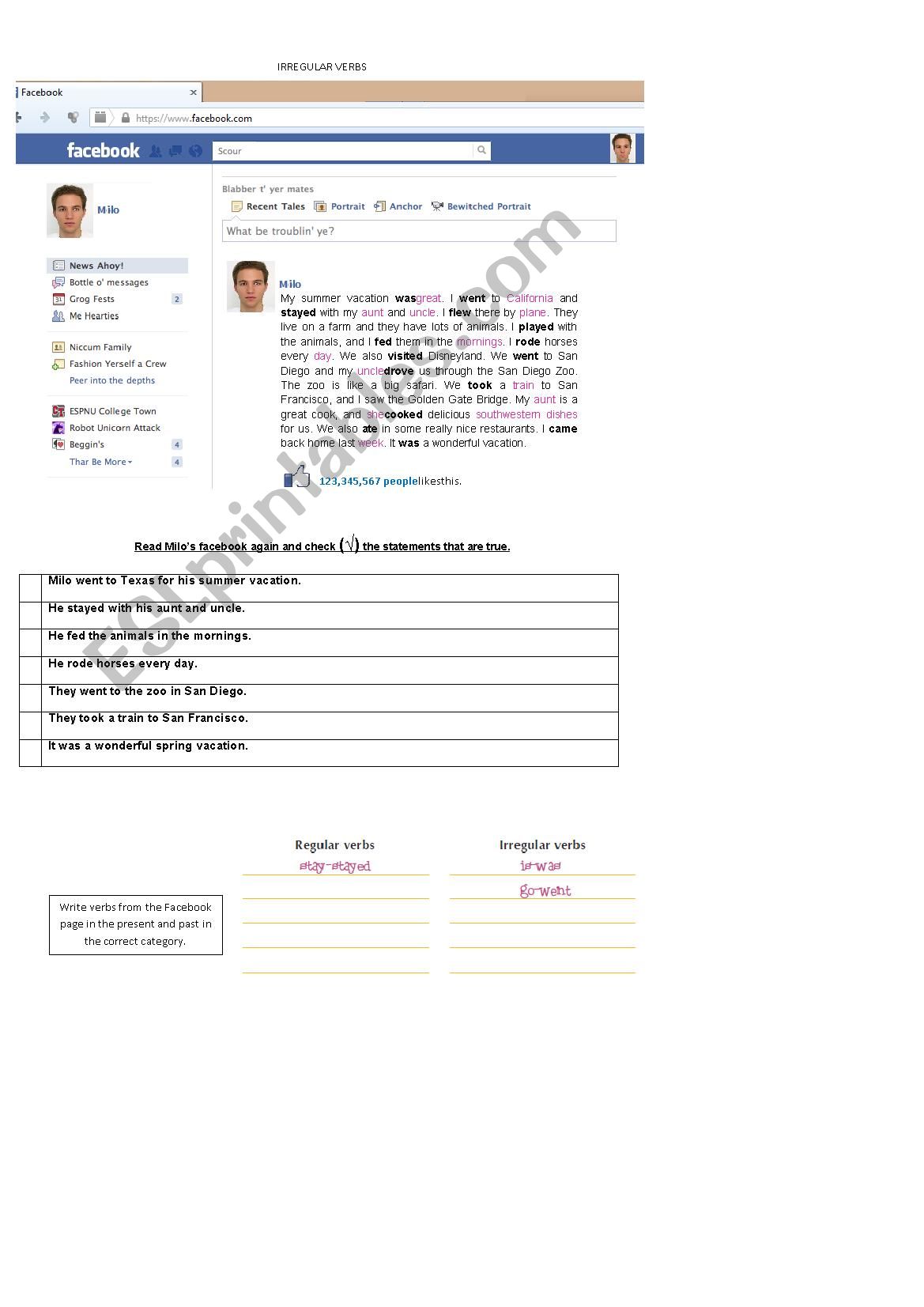 REGULAR AND IRREGULAR VERBS worksheet