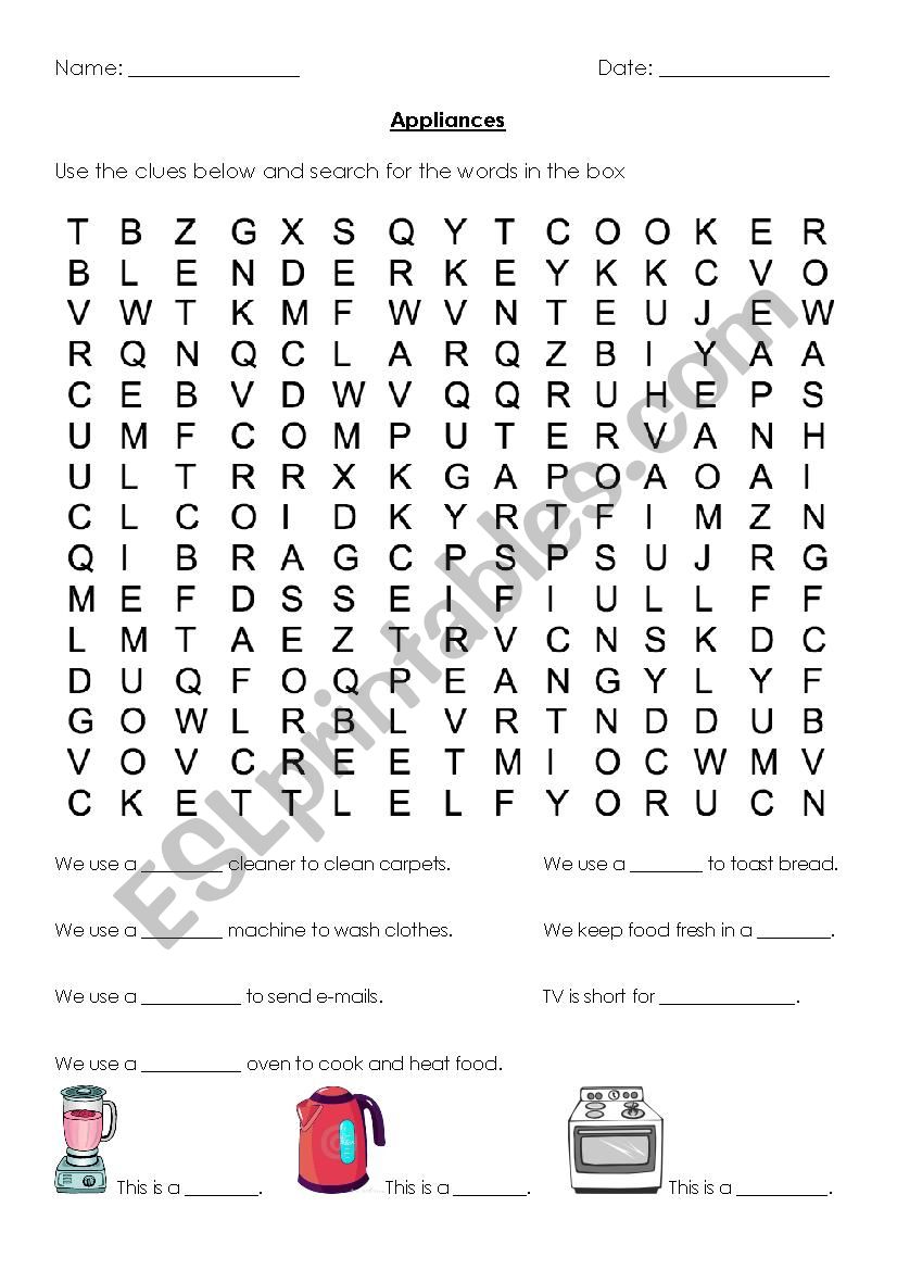 Home Appliances worksheet