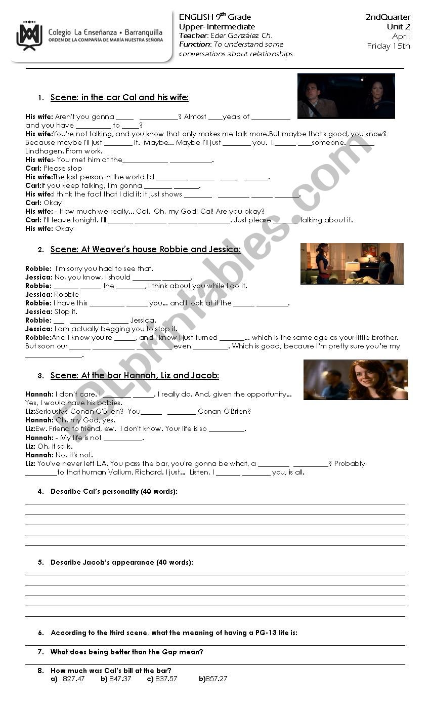 Crazy and stupid love worksheet