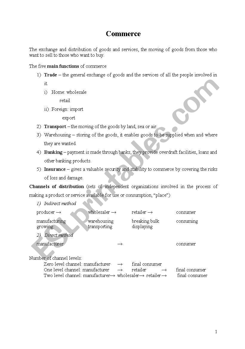 commerce worksheet