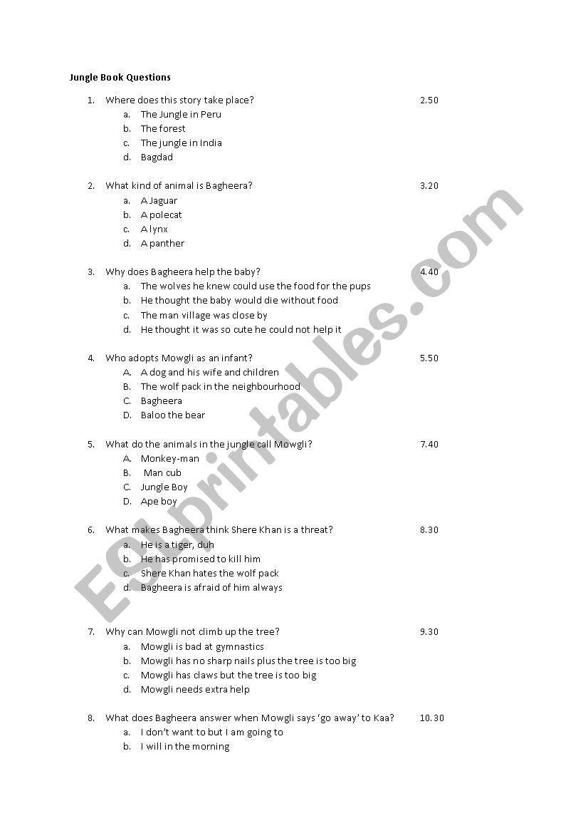 Jungle Book worksheet worksheet