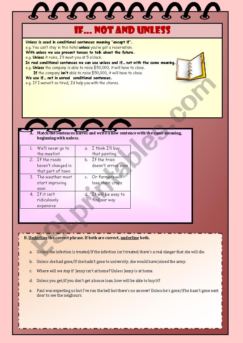 If... not vs unless worksheet