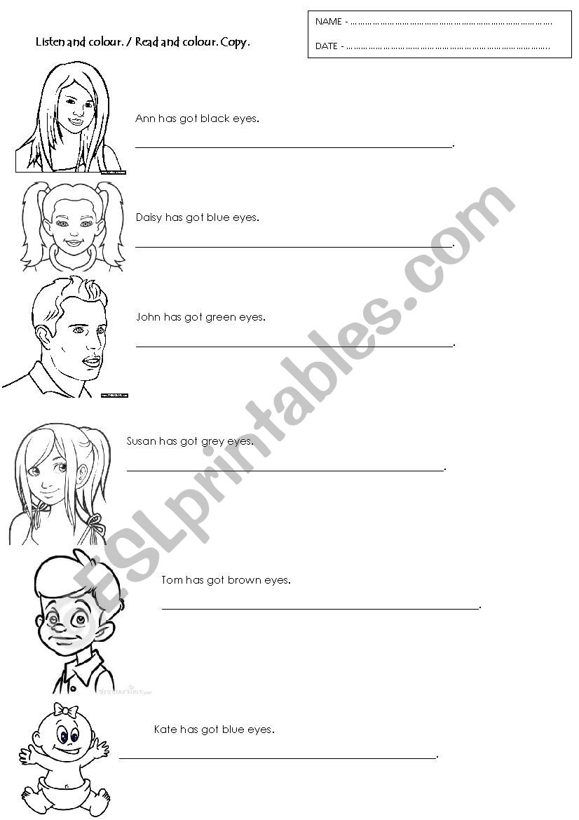 Describing people - eyes worksheet