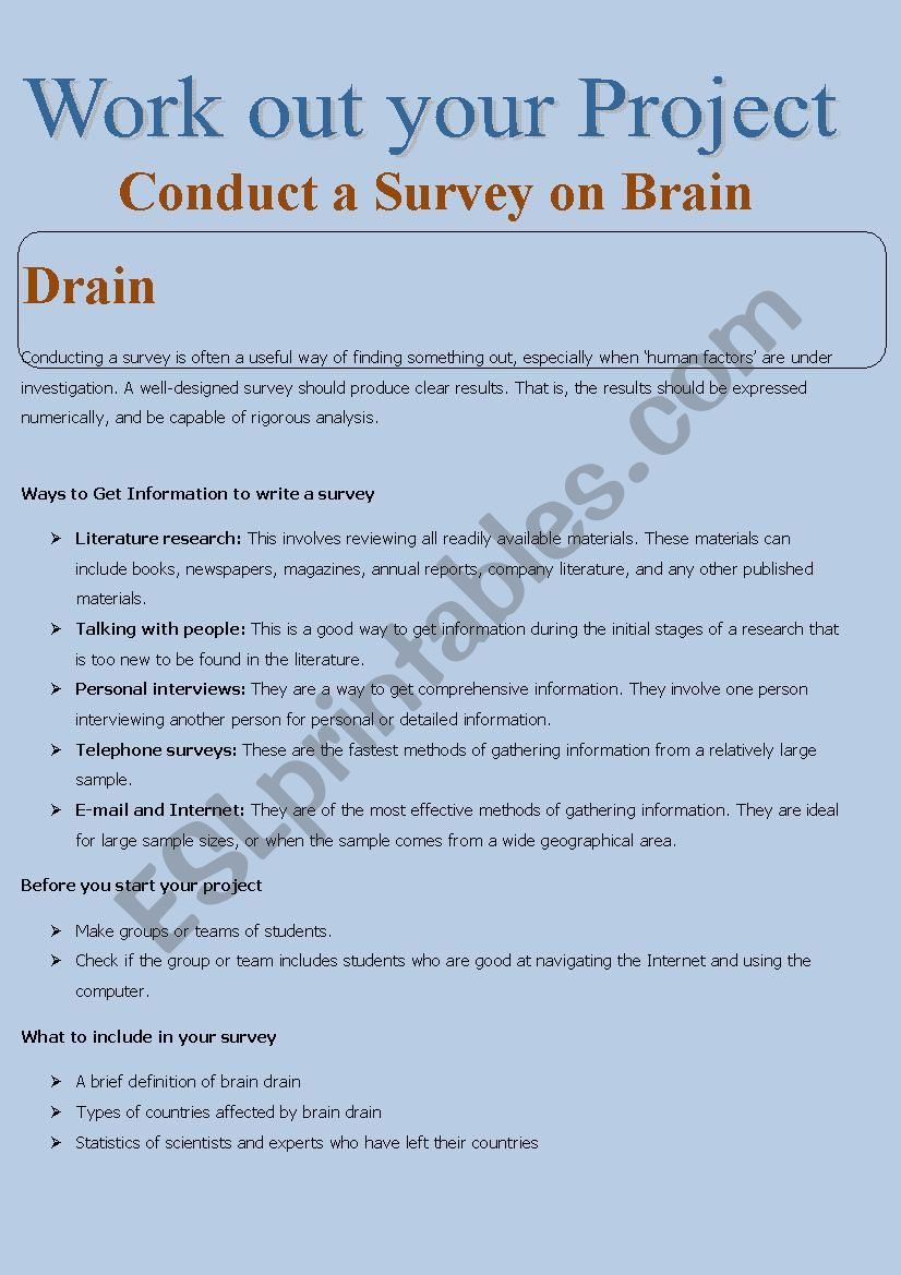 BRAIN DRAIN worksheet