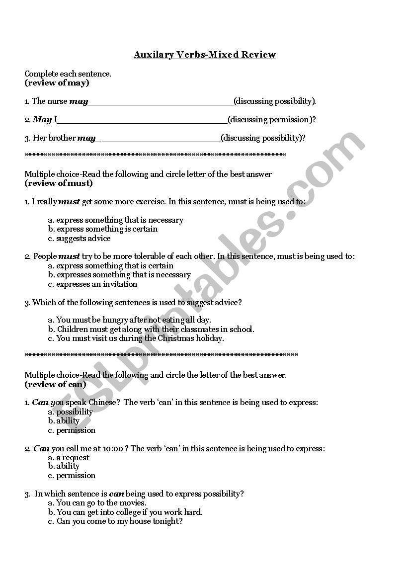 Modals worksheet