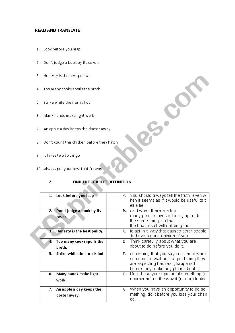 ENGLISH IDIOMS - PART TWO worksheet