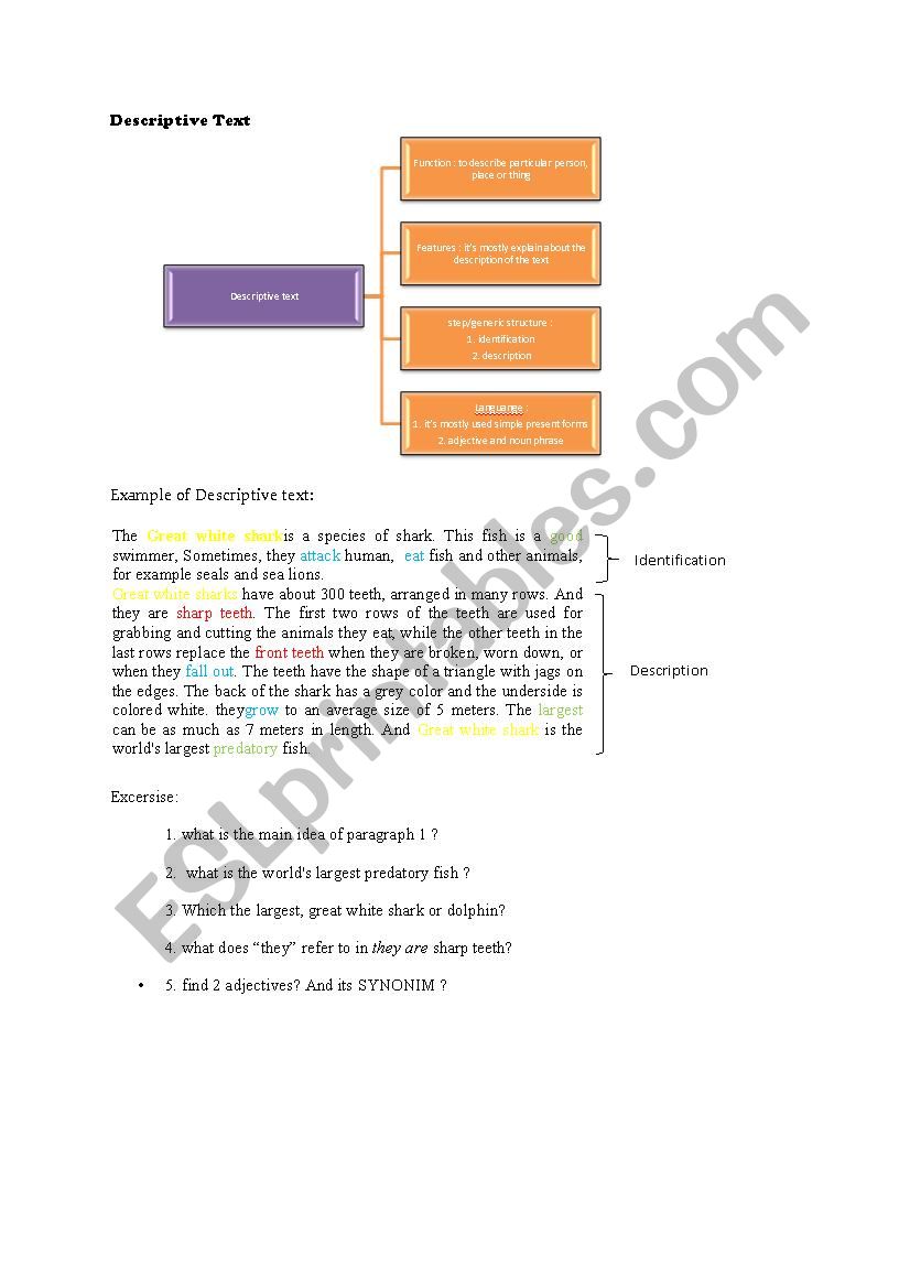 Descriptive text worksheet