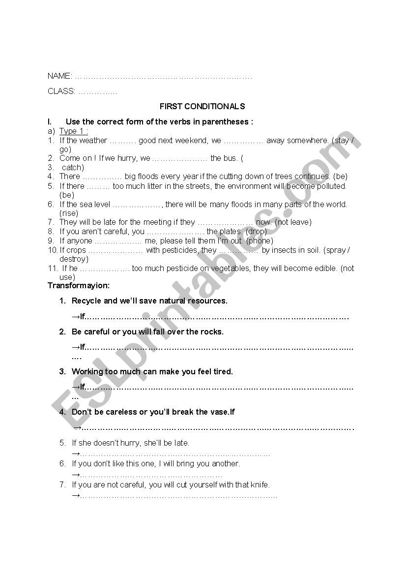 first conditional worksheet