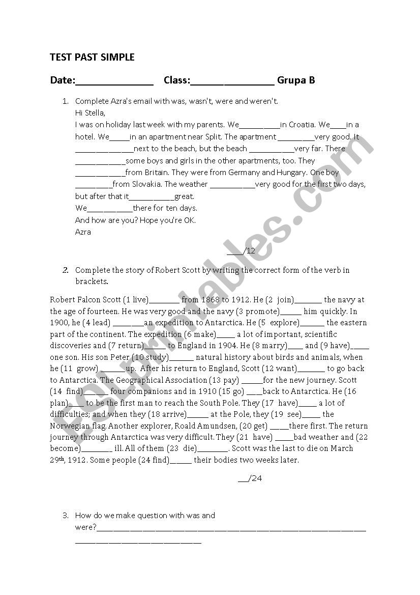 Past simple worksheet