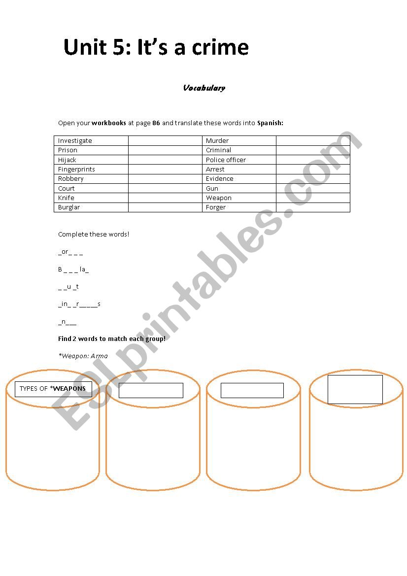 CRIME VOCABULARY worksheet