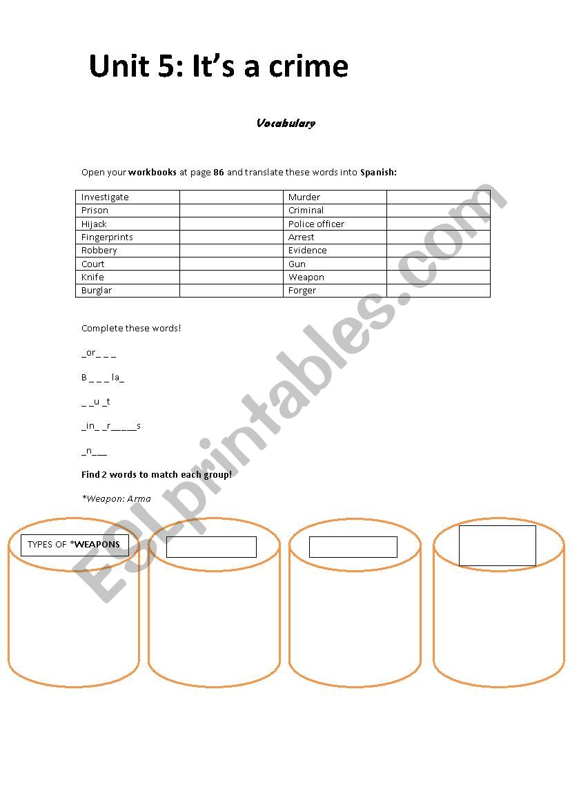 CRIME VOCABULARY worksheet