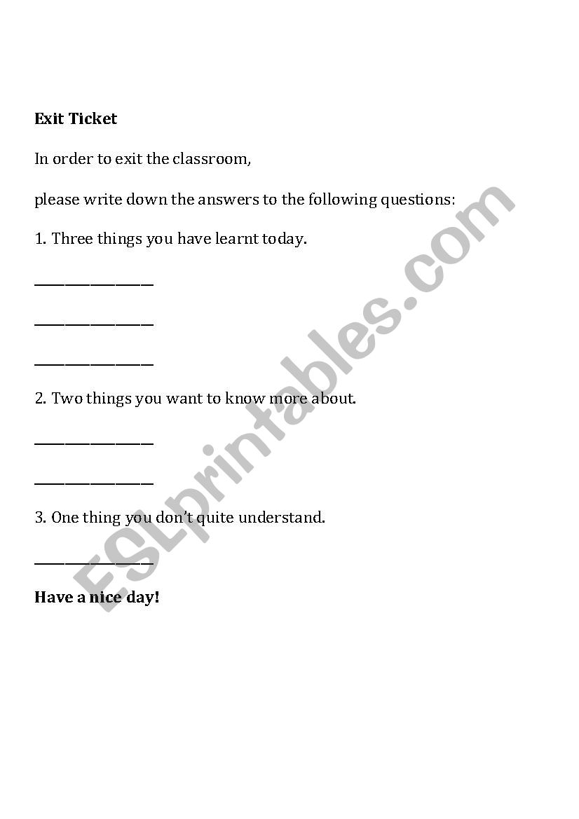 Exit ticket worksheet