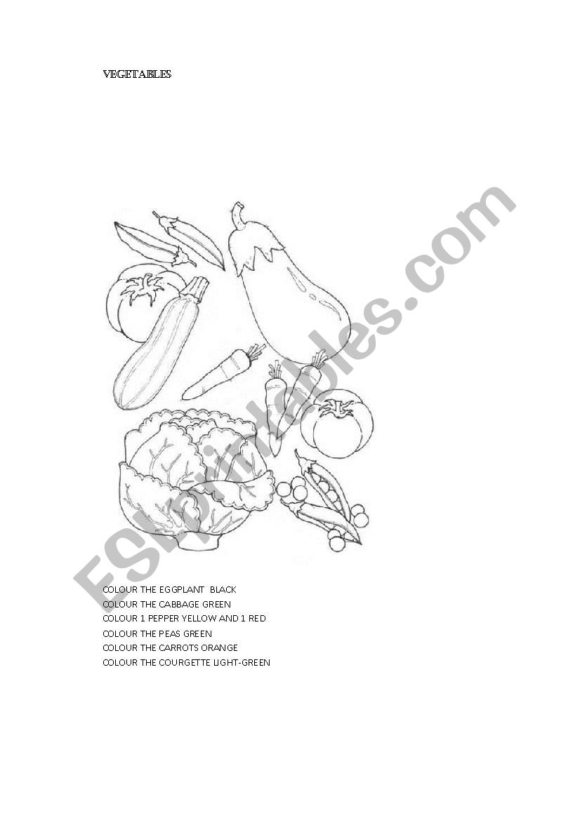 VEGETABLES AND COLOURS worksheet