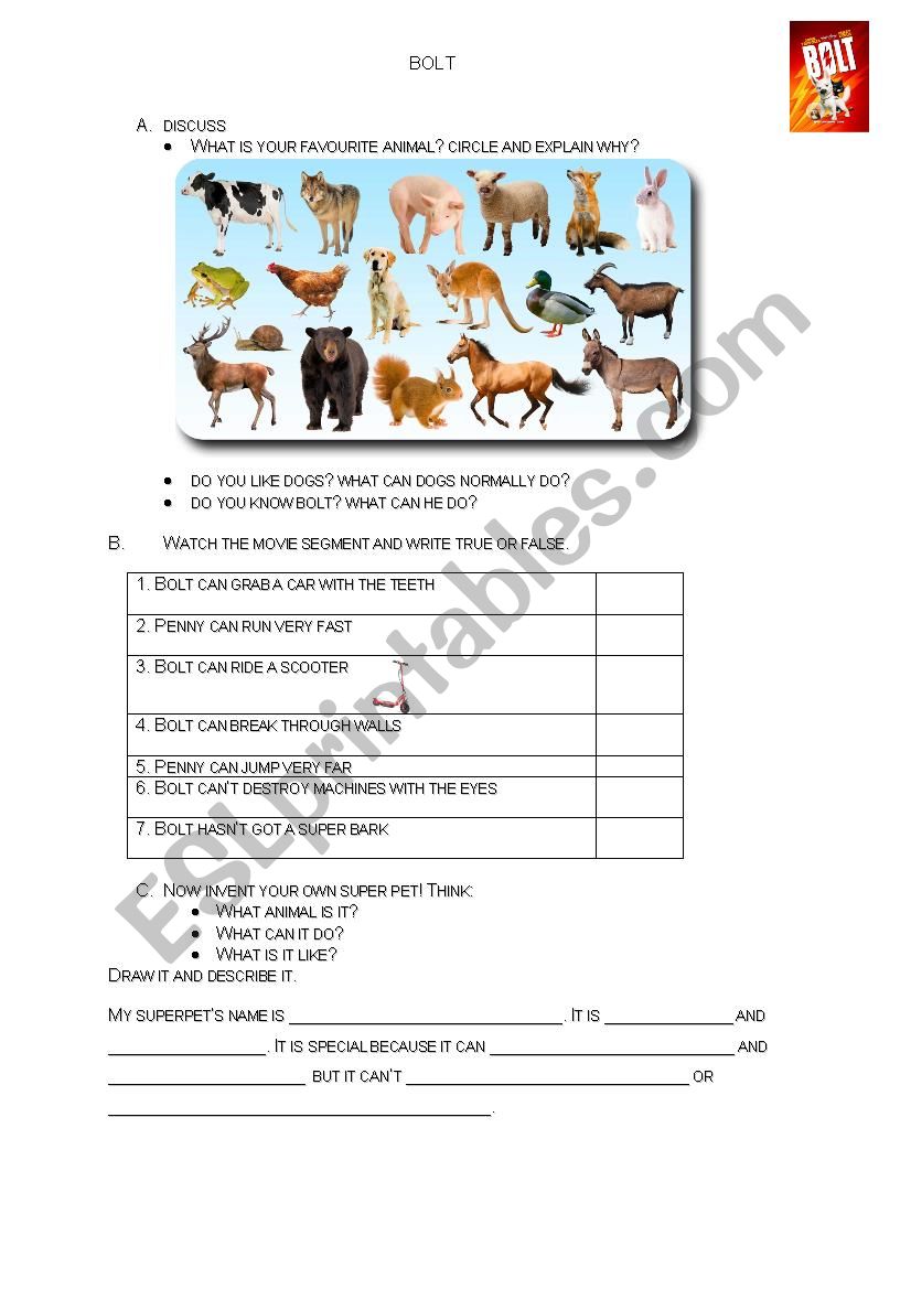 BOLT - Can/cant worksheet