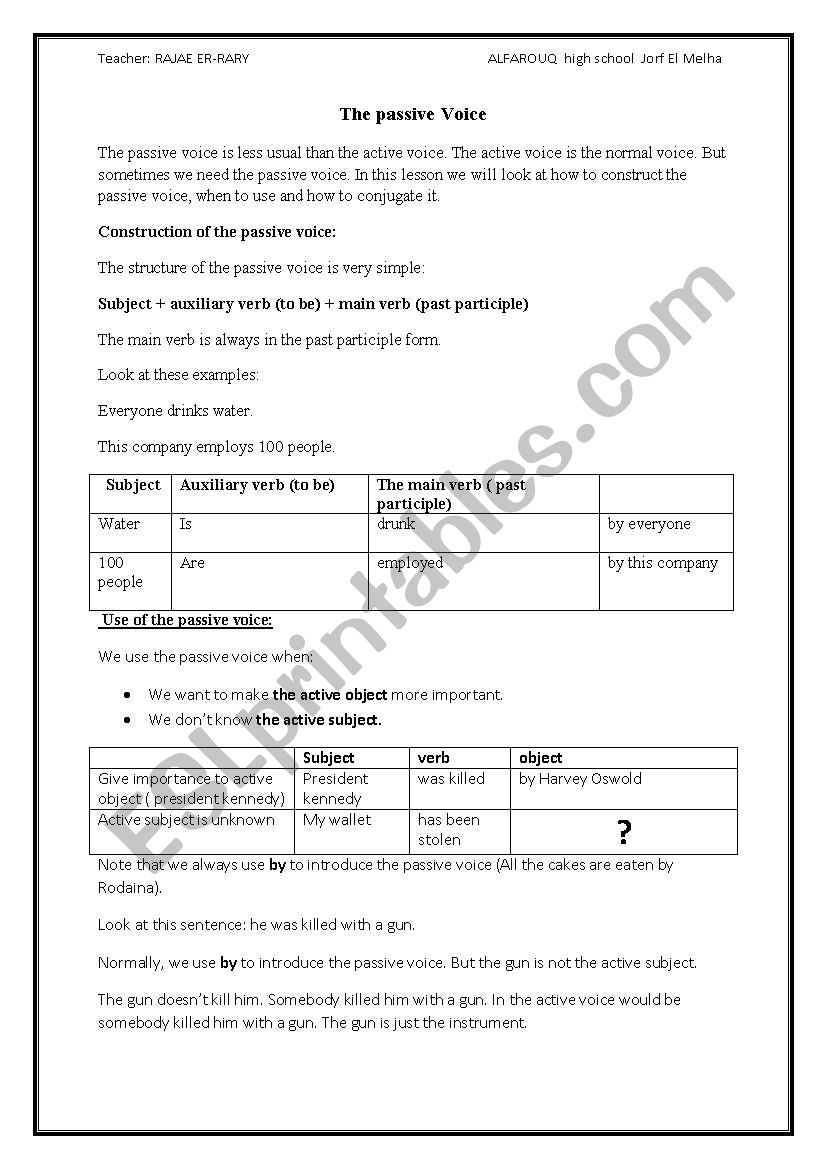 passive voice course worksheet