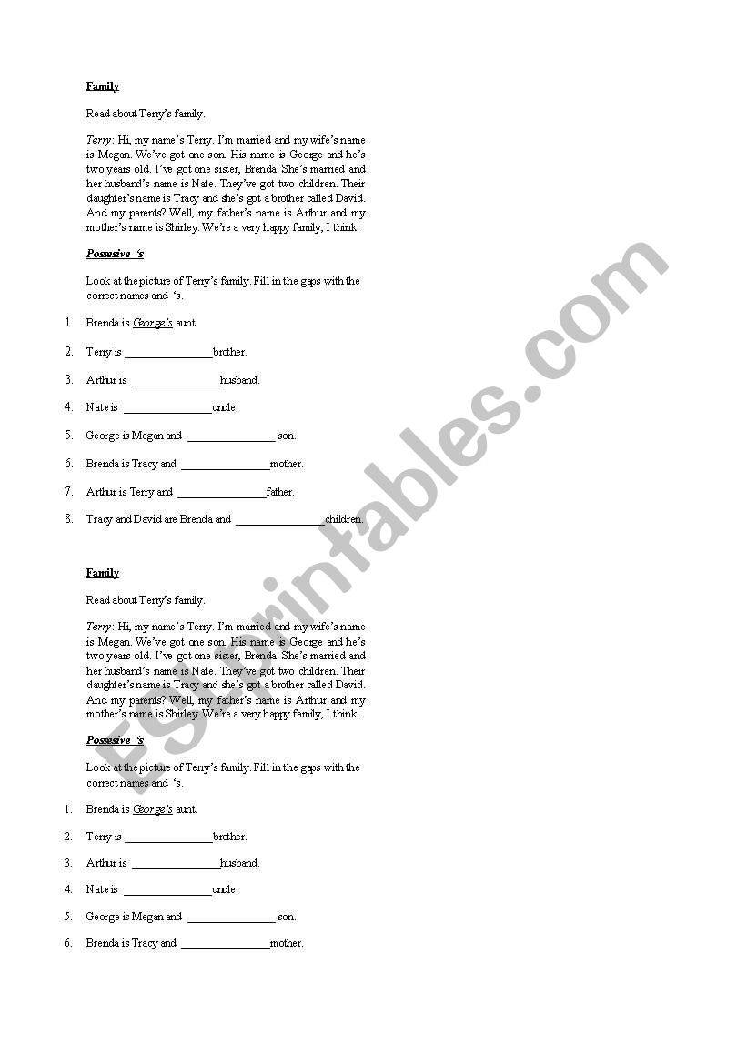 Possesive s worksheet