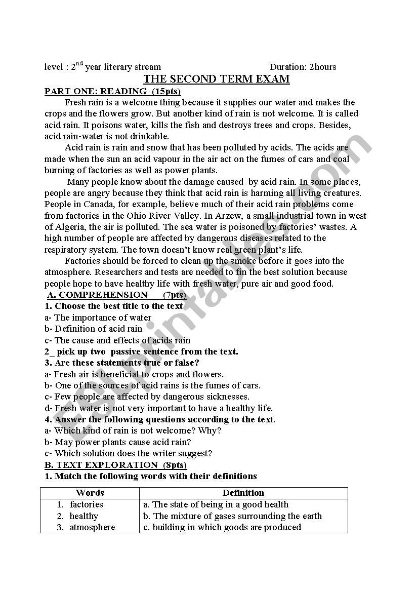 acid rain worksheet