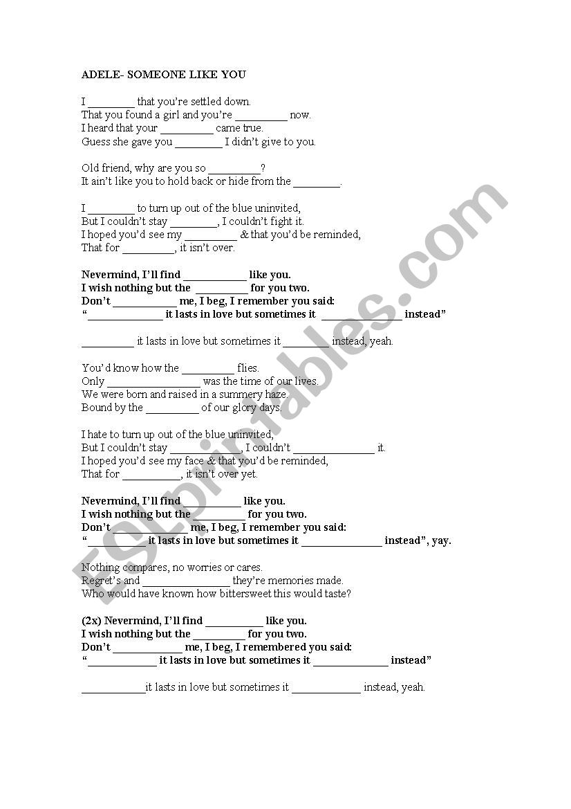 Someone like you_Adele worksheet