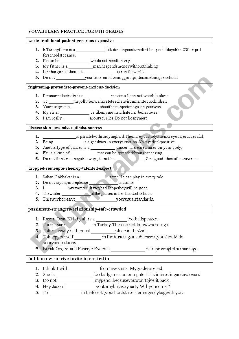 vocabulary worksheet