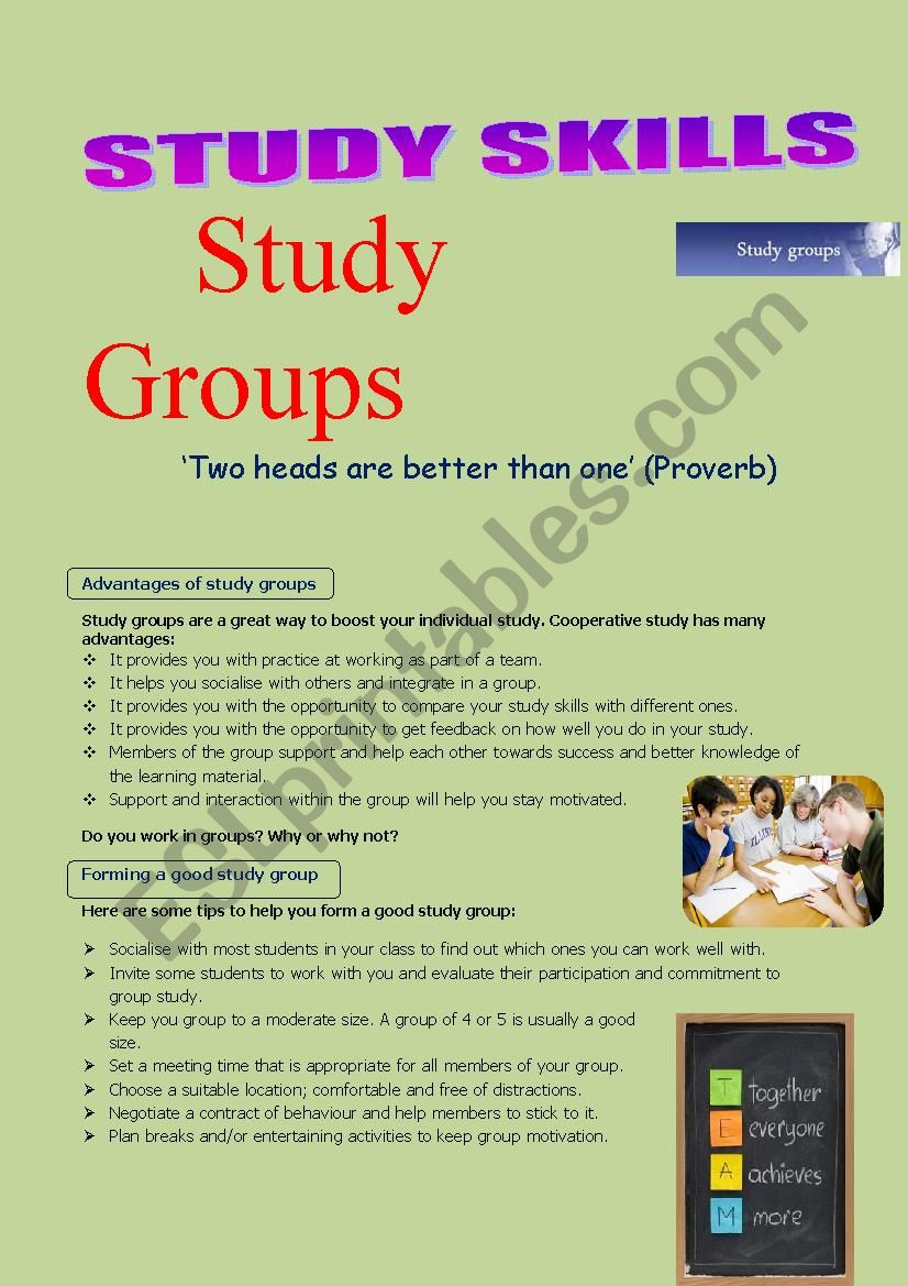 study groups worksheet