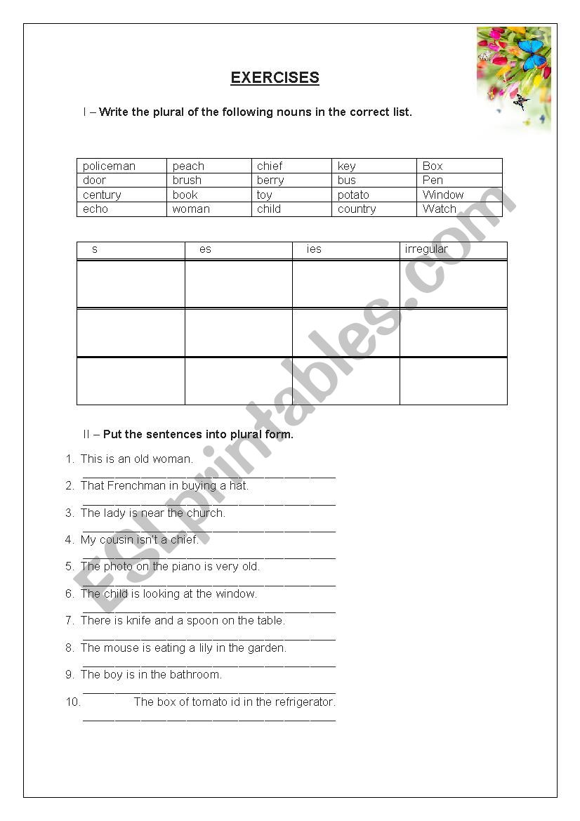 Plural exercises worksheet