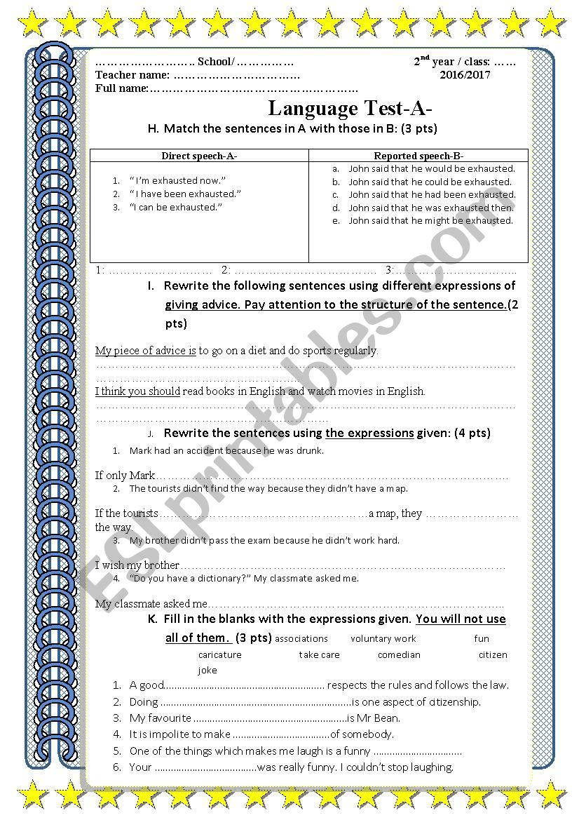 Language test for 2nd year students version 2