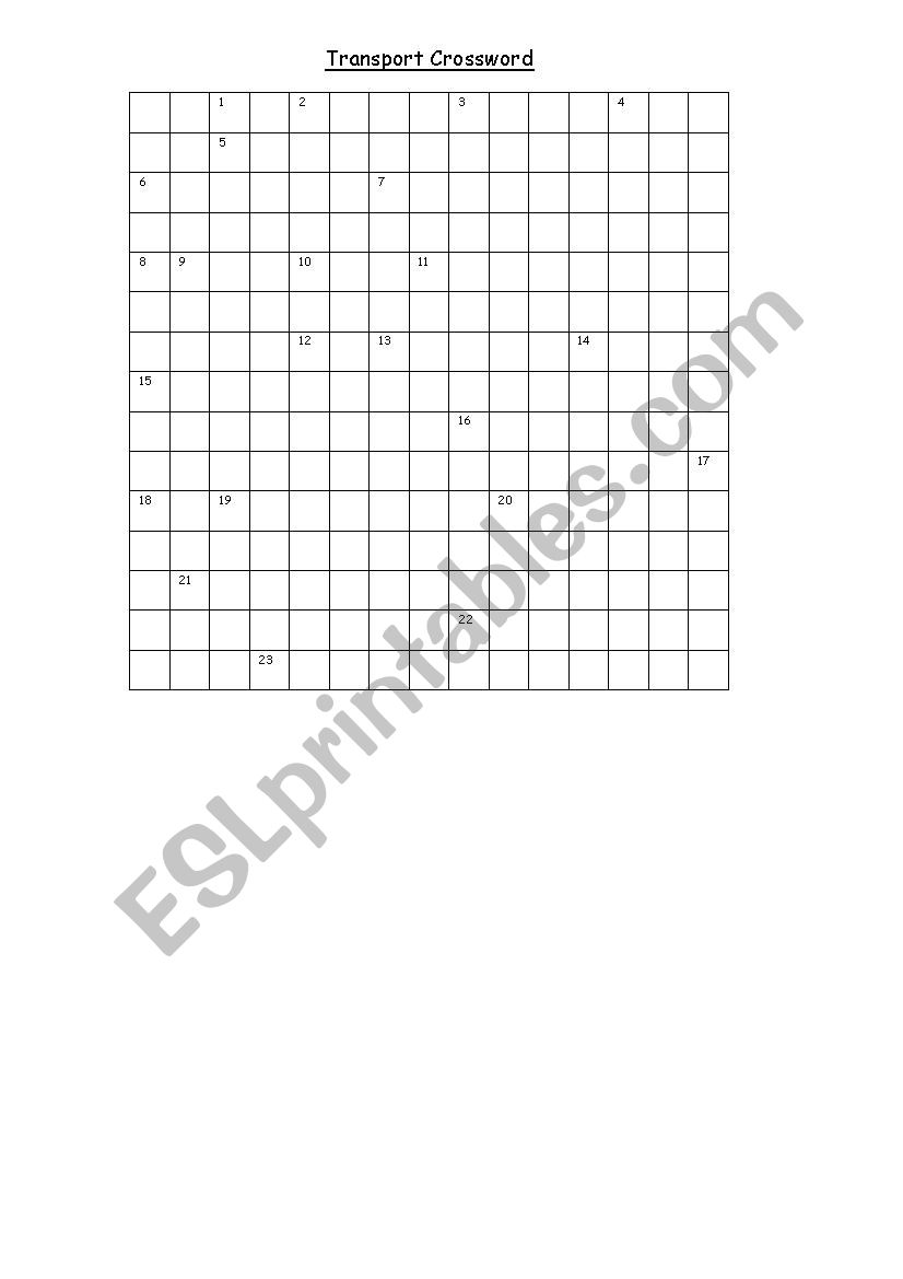 Transport crossword worksheet