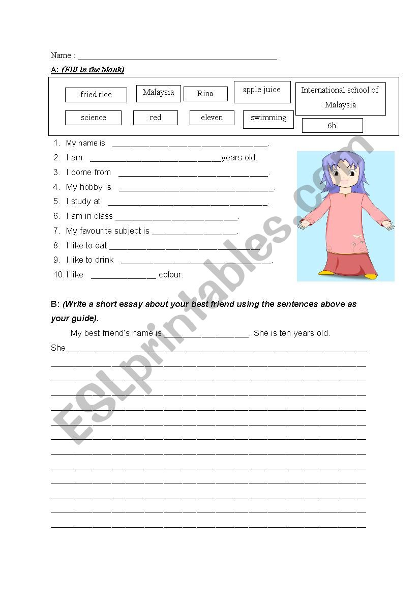 Myself worksheet